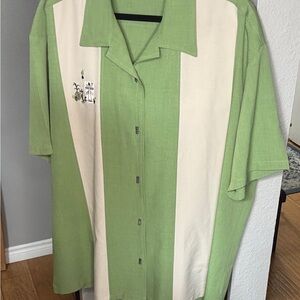 Steady brand Casual Green and Cream Button Down Shirt with tiki buttons